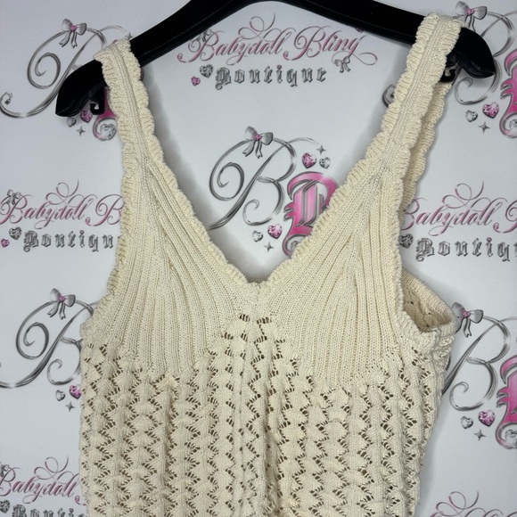 H&M tank top crochet knit seashell beach vibes boho cream white luxe stretchy - Picture 3 of 6